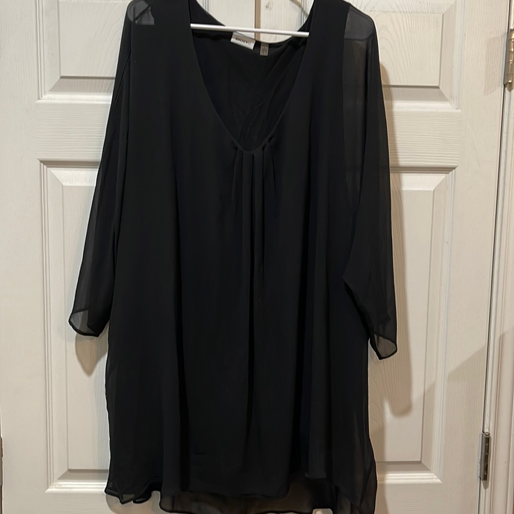 DKNY black flowy blouse, sheer with cami attached